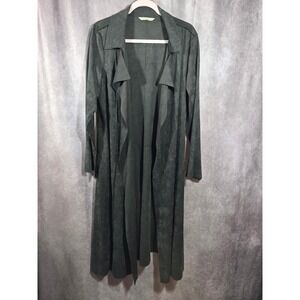 Soft Surroundings Faux Suede Duster Coat Open Front Longline Jacket Grey